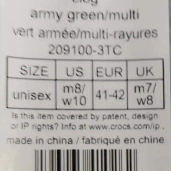 Crocs Classic Hemp Camo Clogs Army Green Unisex Adult US Mens 8 Wms 10 New - Picture 4 of 4